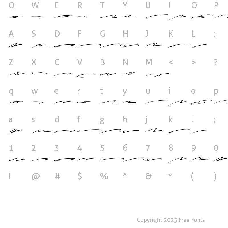 Character Map of Coding Sign Swashes Regular