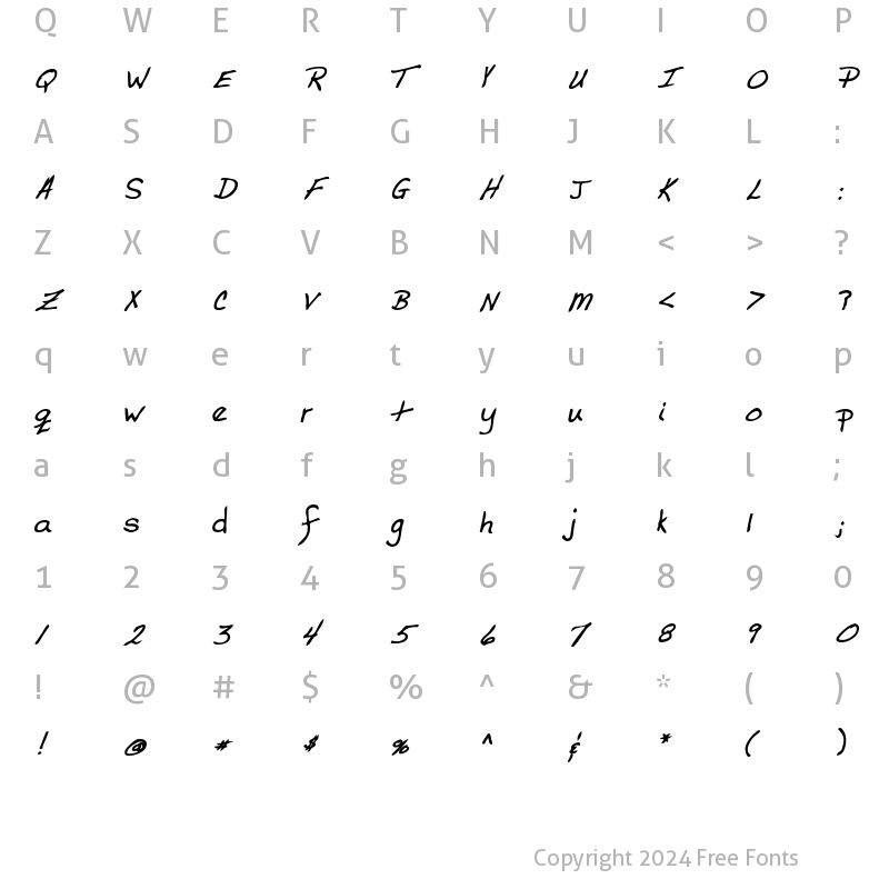 Character Map of CodysHand Bold Italic