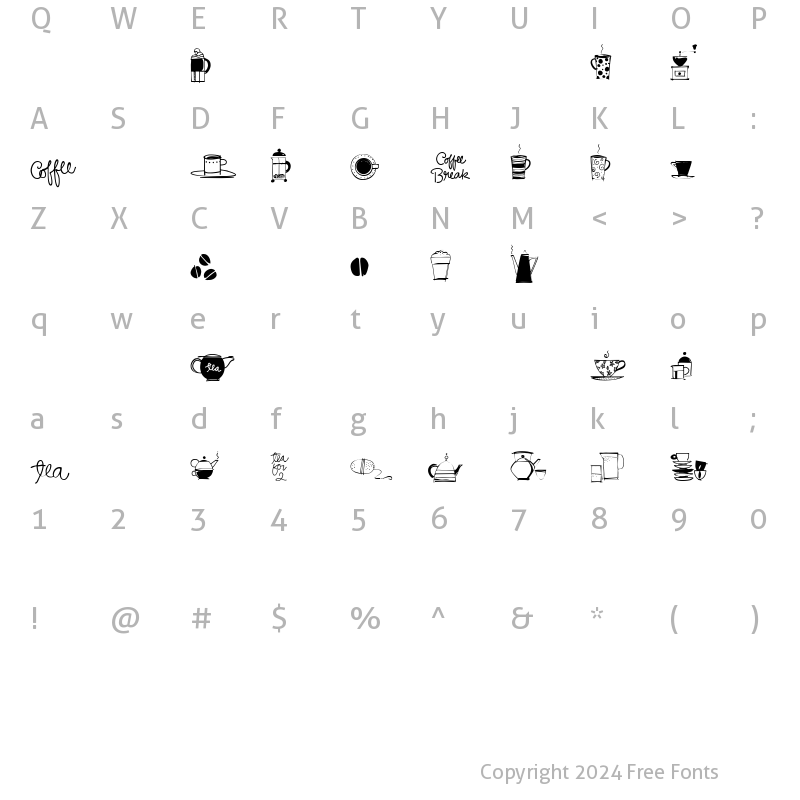 Character Map of Coffee and Tea Doodles Regular
