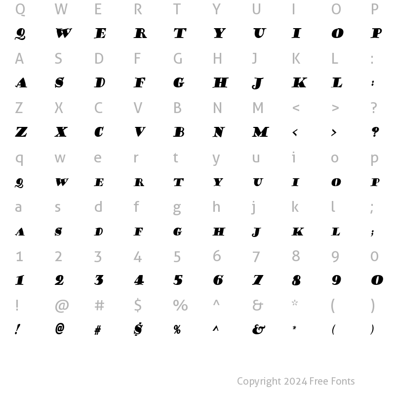 Character Map of Coffee-Sack-Condensed Italic