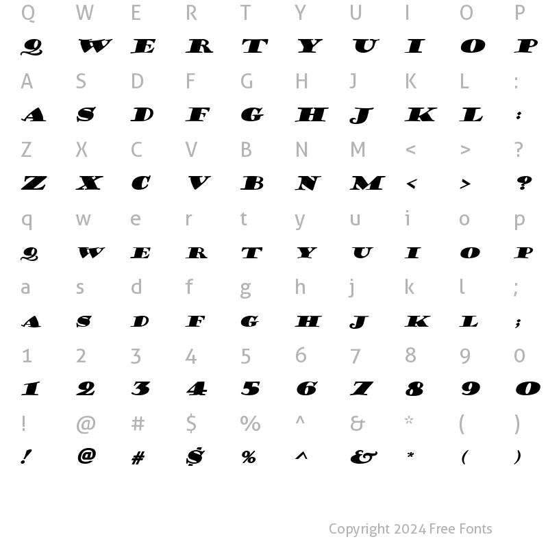 Character Map of Coffee-Sack-Extended Italic