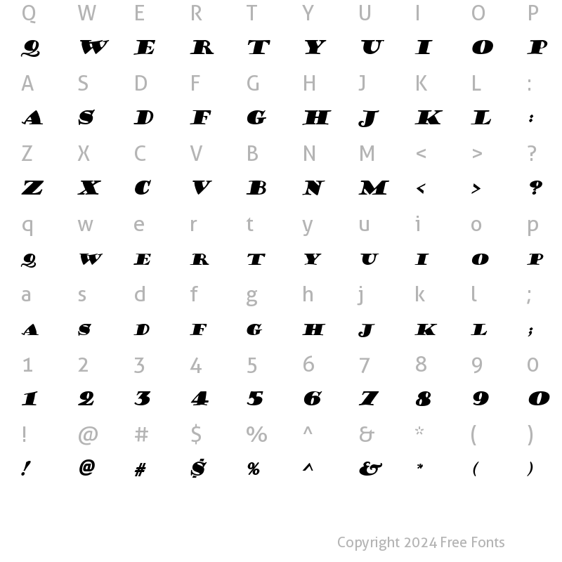 Character Map of Coffee-Sack Italic