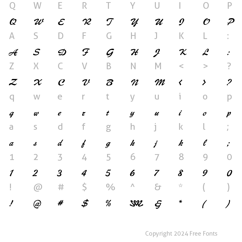 Character Map of Coffee Script Regular