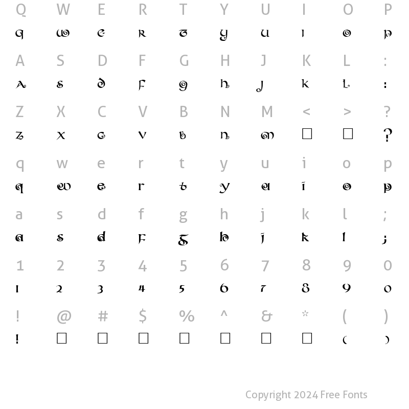 Character Map of CoiledUncial Regular