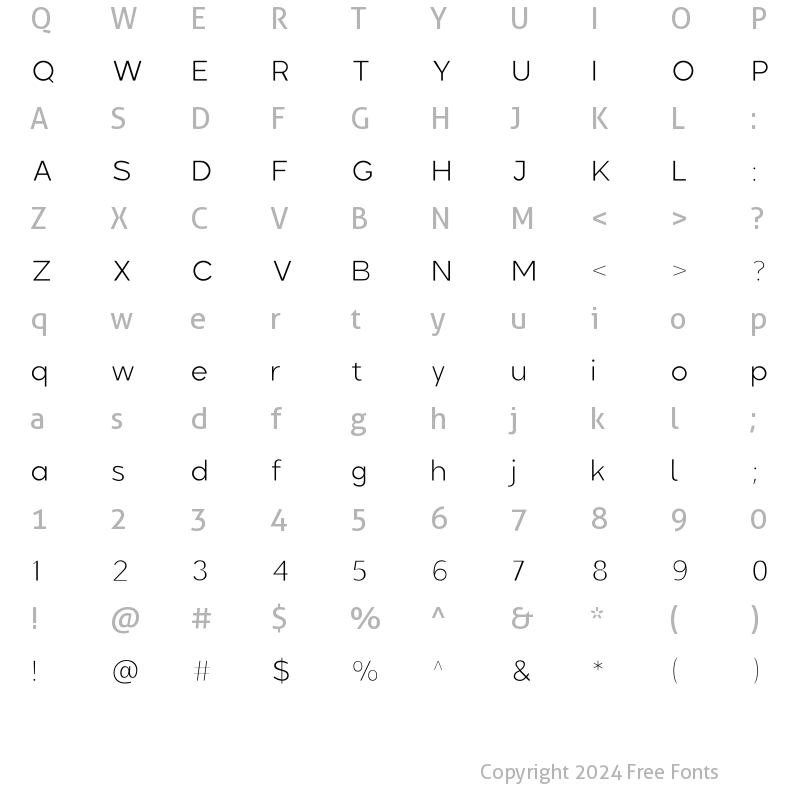 Character Map of Colasta Thin Regular