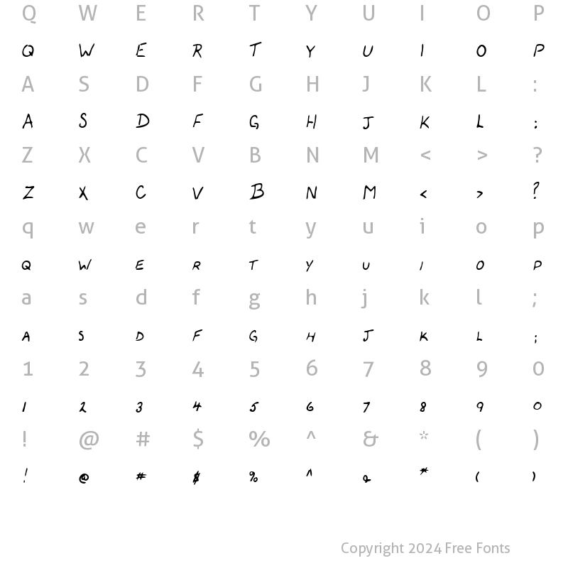 Character Map of ColemansHand Regular