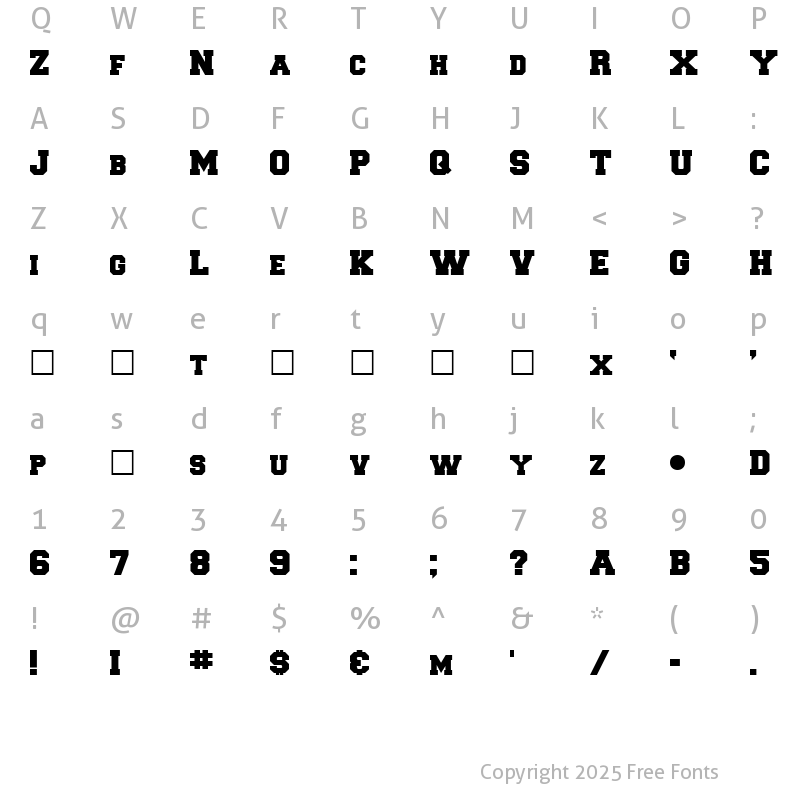 Character Map of CollegeFLF-Black.R8 R8