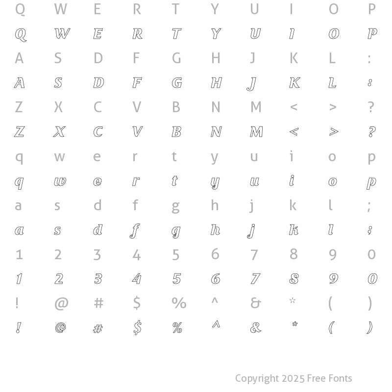 Character Map of Collins Butter Hollow Regular