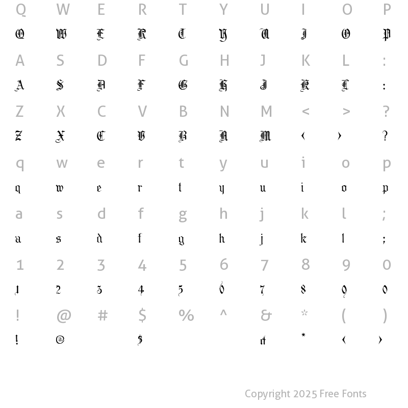 Character Map of Collins Old English Regular