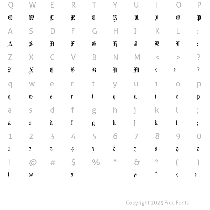 Character Map of CollinsOldEnglish Regular