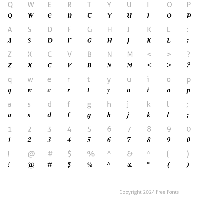 Character Map of Colmcille MT Std Bold Italic