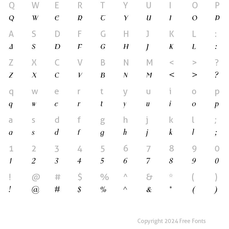 Character Map of Colmcille MT Std Italic