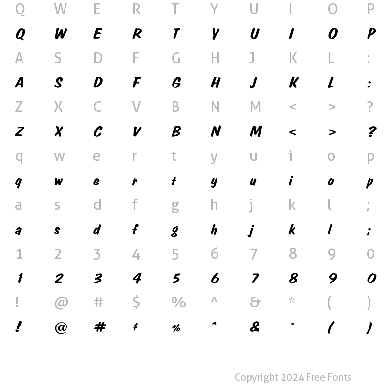 Character Map of ColoniaBrush Regular