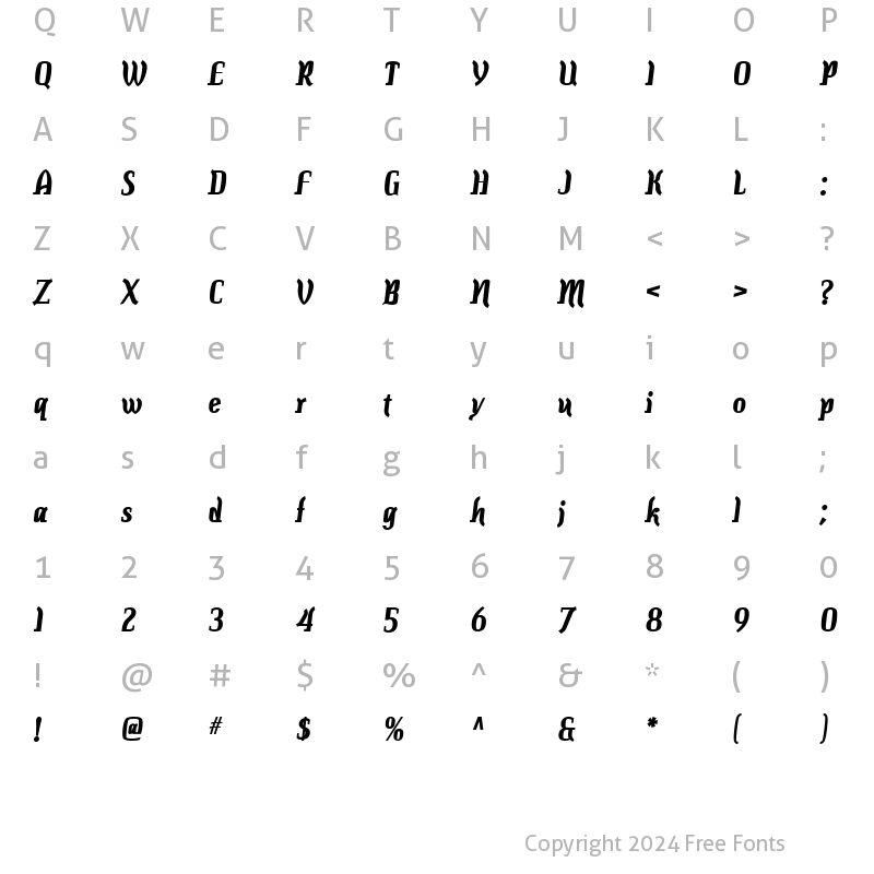 Character Map of Colourbars Bold