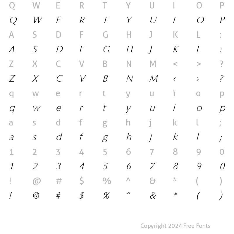 Character Map of Columbia-Serial-ExtraLight RegularItalic