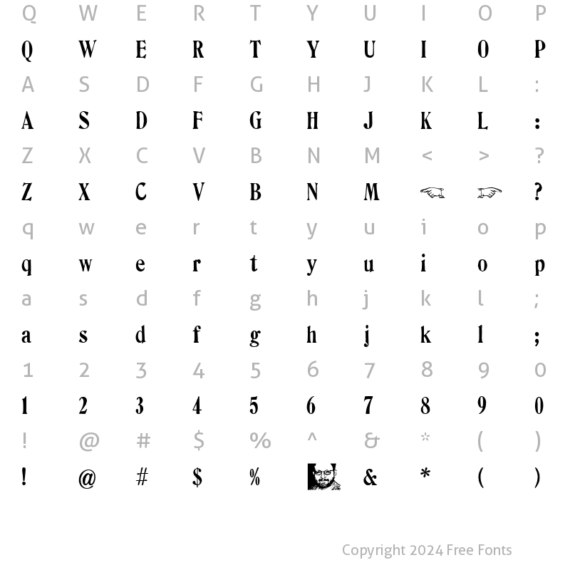 Character Map of Columbia Stamp Regular