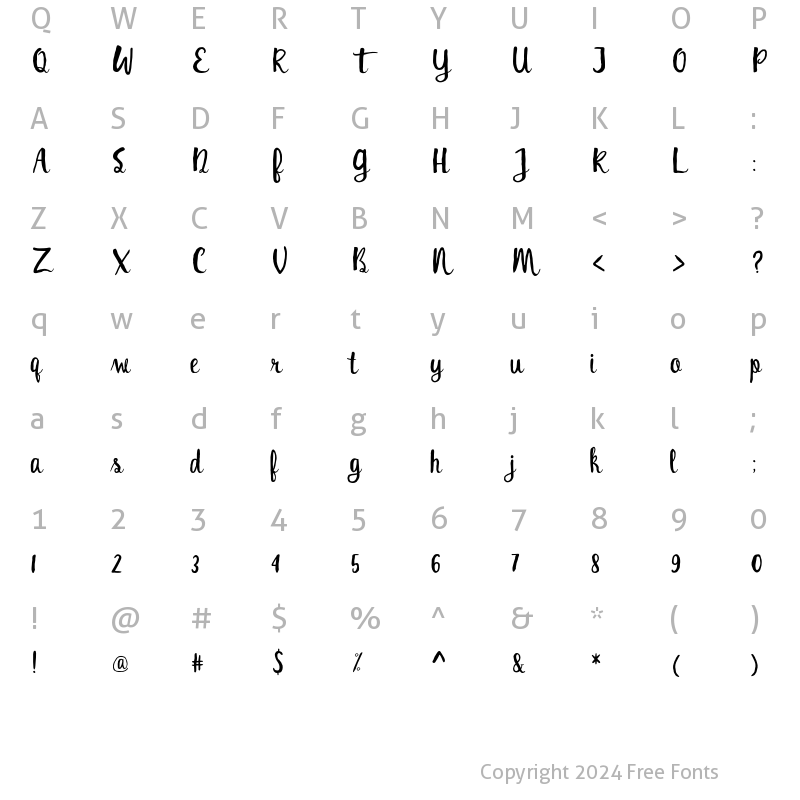 Character Map of Columbine Regular