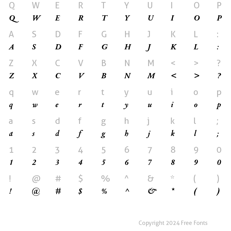 Character Map of Columbus MT Std Bold Italic