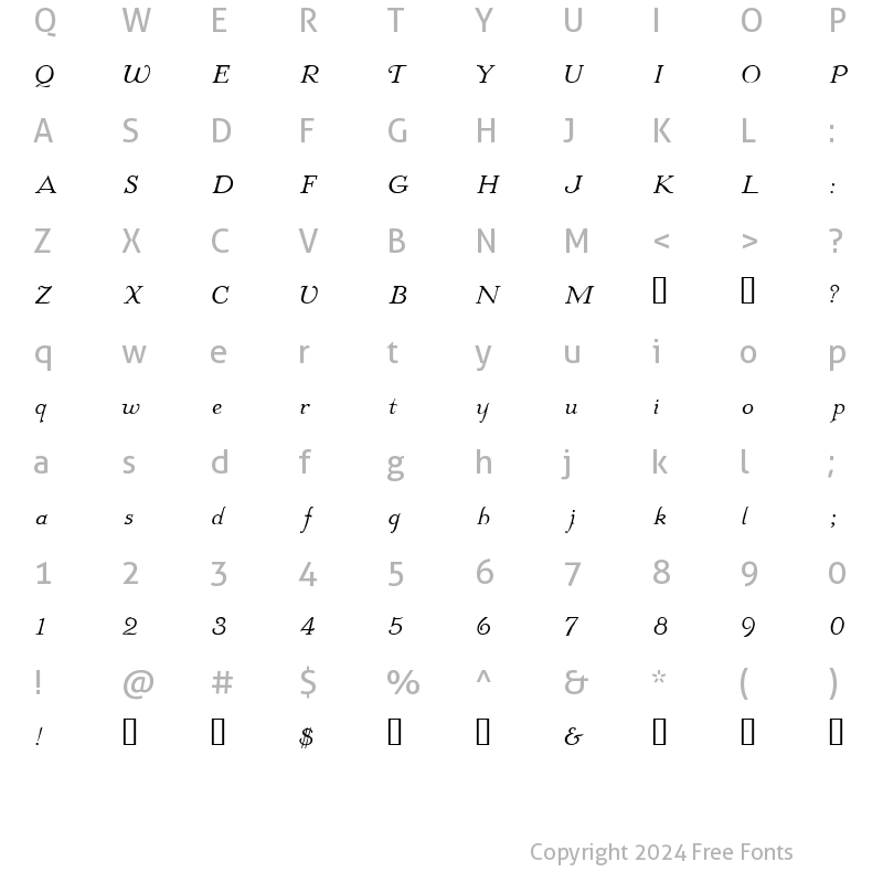 Character Map of Colwell Italic HPLHS