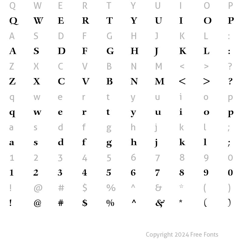 Character Map of Comenius Antiqua Medium