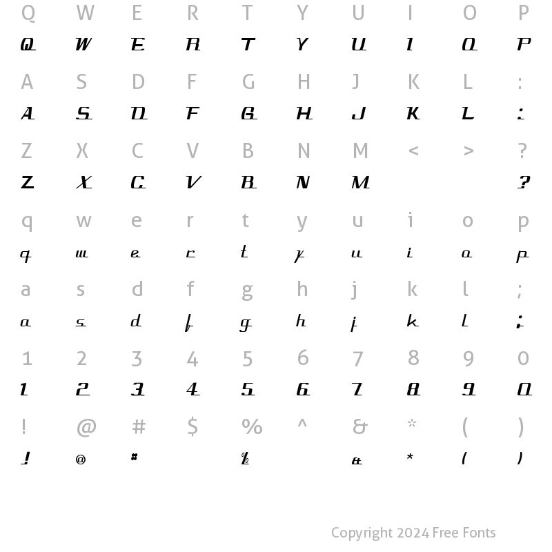 Character Map of Cometscript Regular