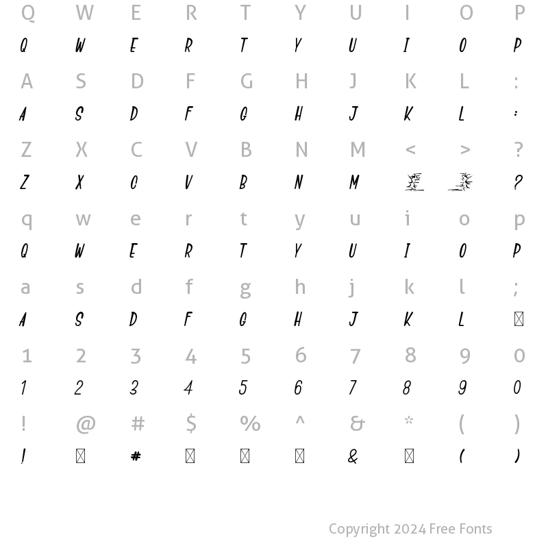 Character Map of Comic Speeds Regular