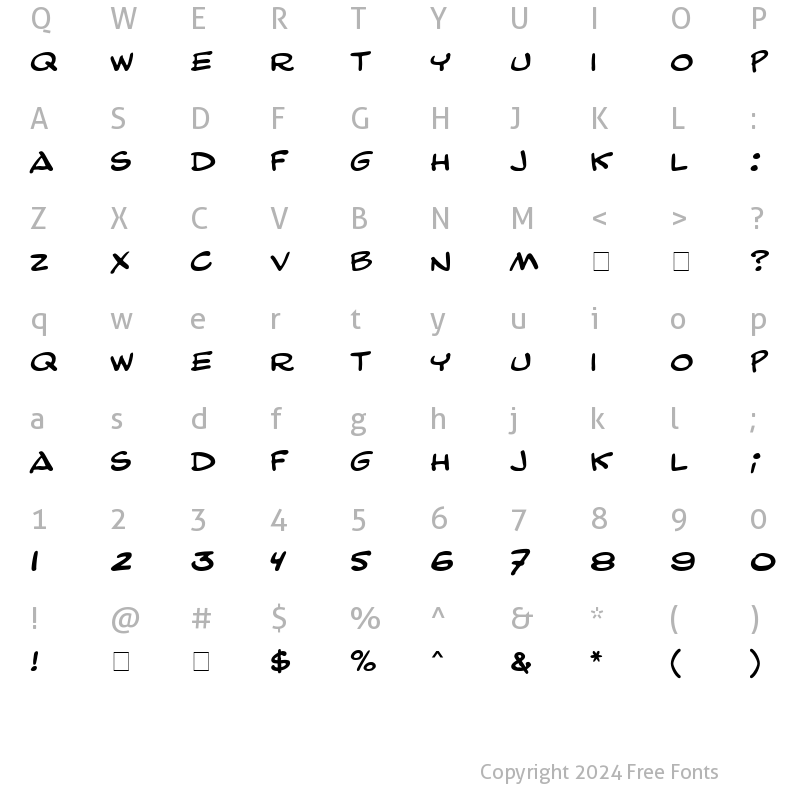 Character Map of Comic Strip MN Regular