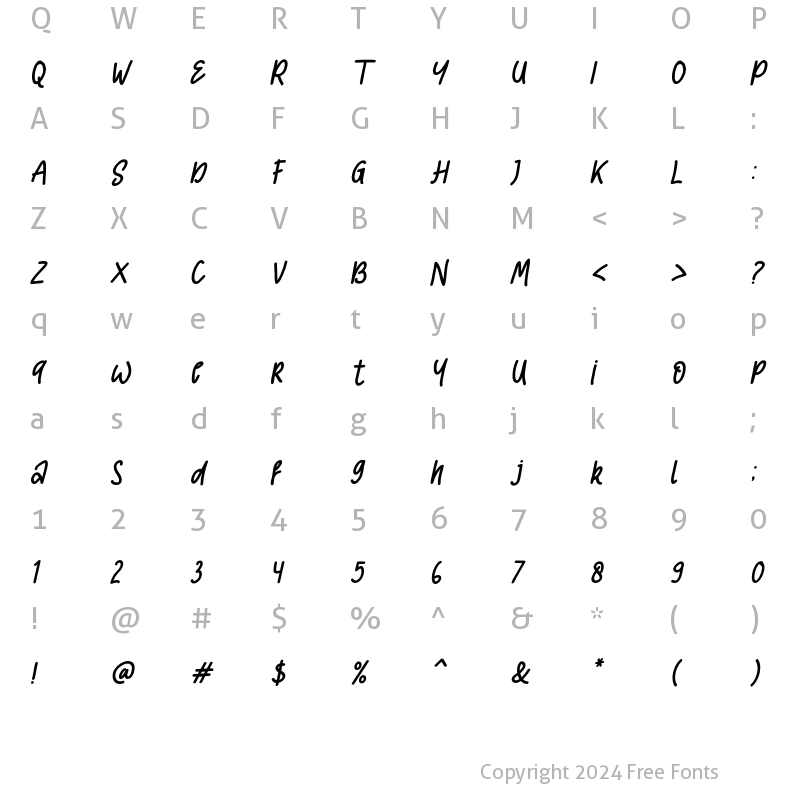 Character Map of Comic Type Slant Regular