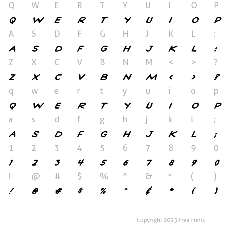 Character Map of ComicTalkBoldItalic Regular