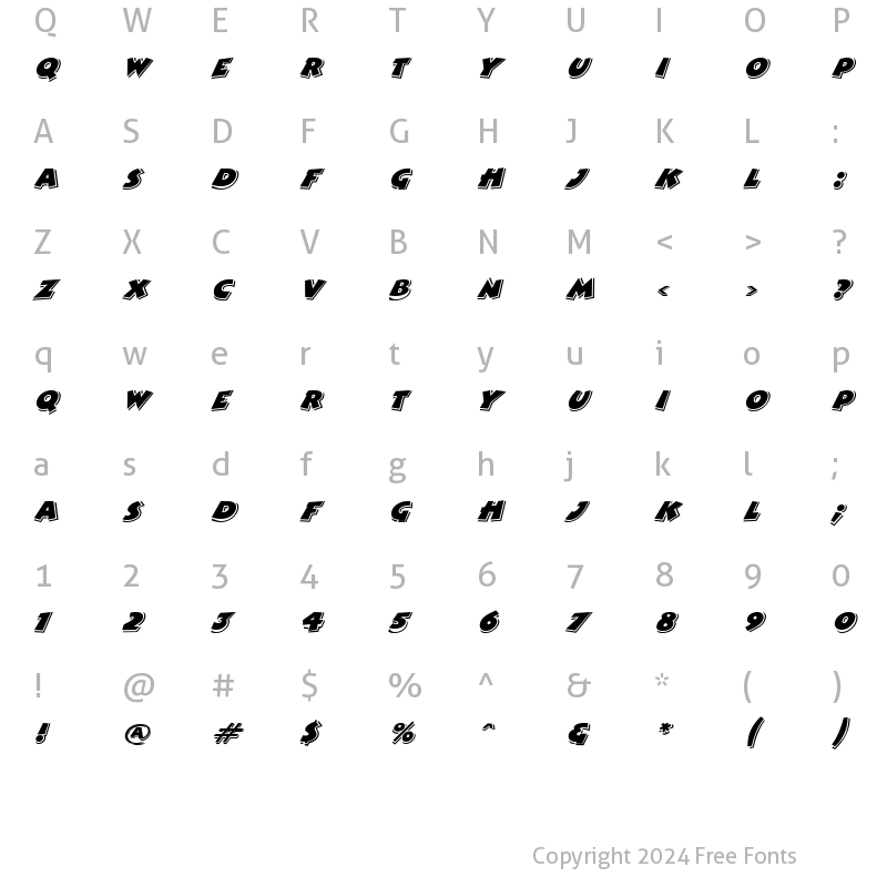 Character Map of ComixHighlight Italic