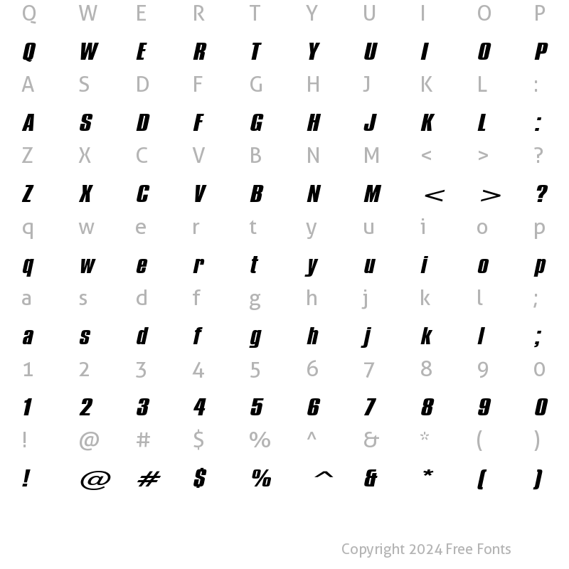 Character Map of Commador Extended Italic