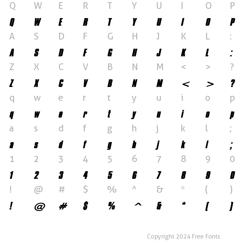 Character Map of Commador Wide Heavy Italic