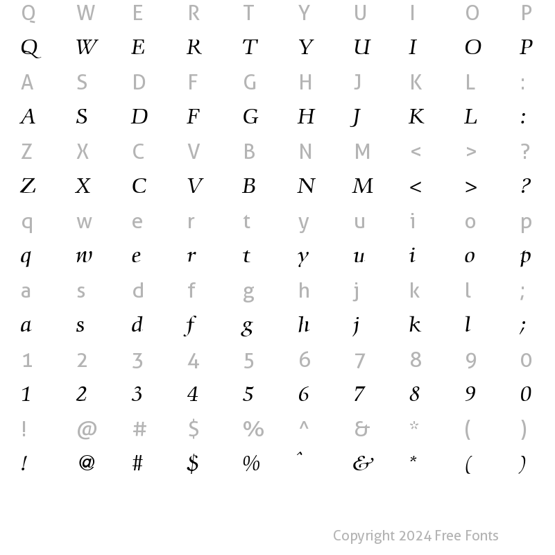 Character Map of Commencement RegularItalic