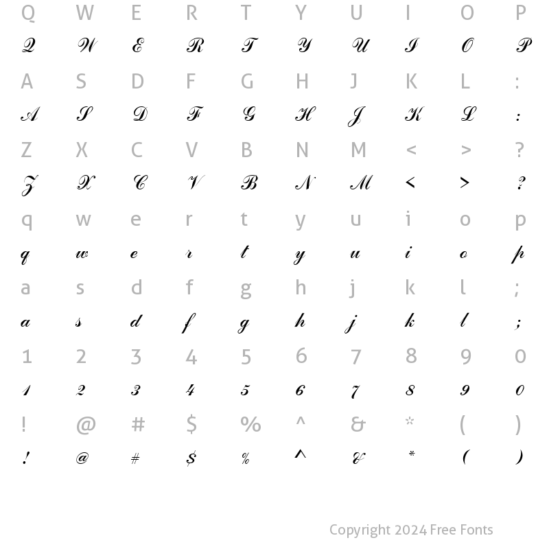 Character Map of Commercial Becker Script D Regular