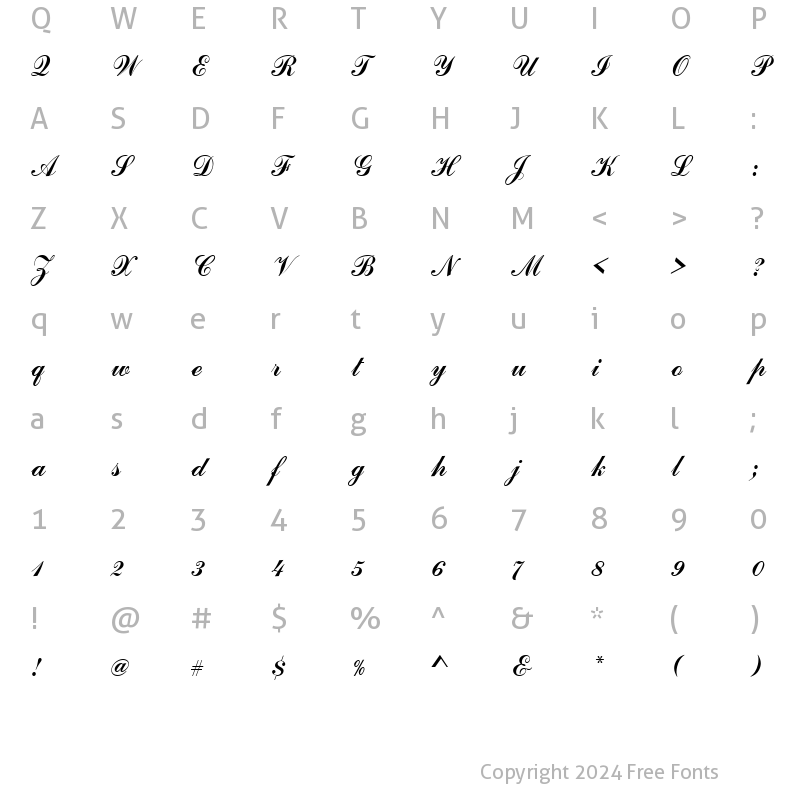 Character Map of Commercial Becker Script Regular