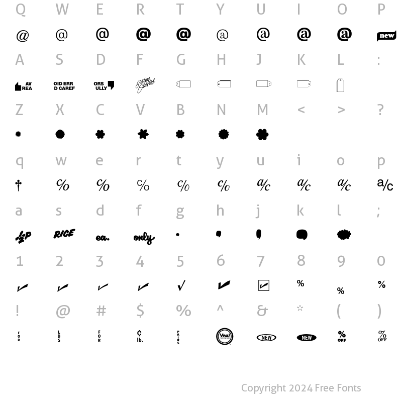 Character Map of Commercial P01 Regular