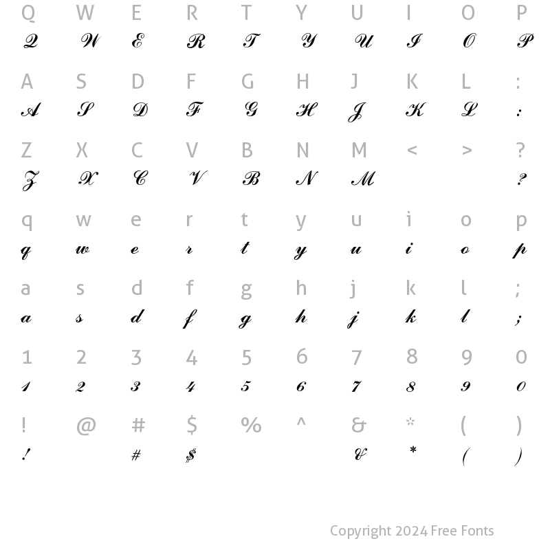 Character Map of Commercial Script AT Regular