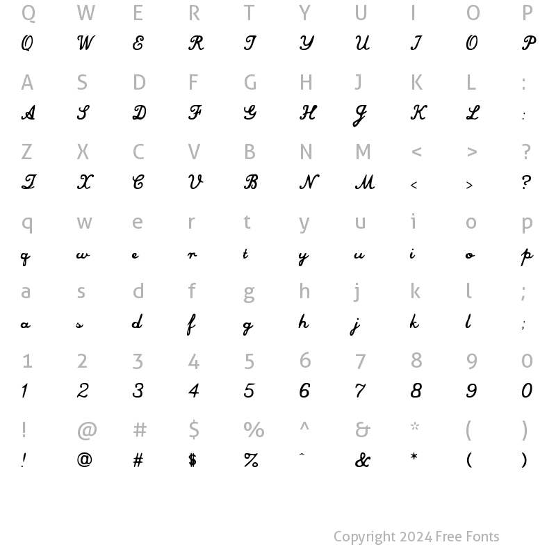 Character Map of Commercial Script Bold