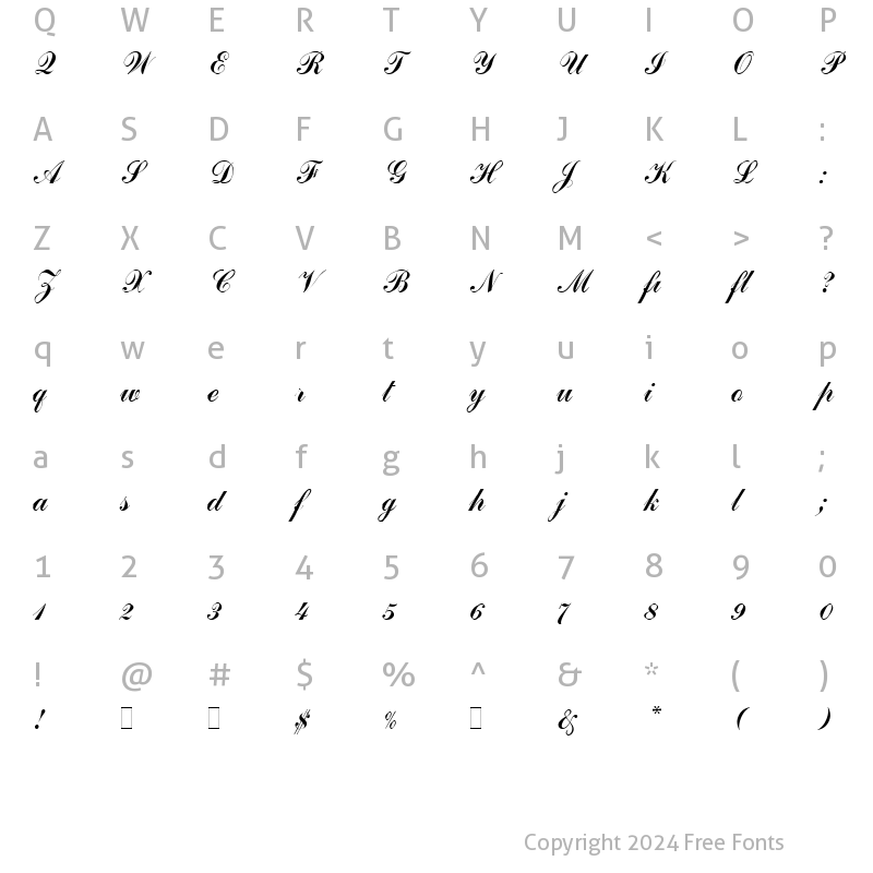 Character Map of Commercial Script LET Plain