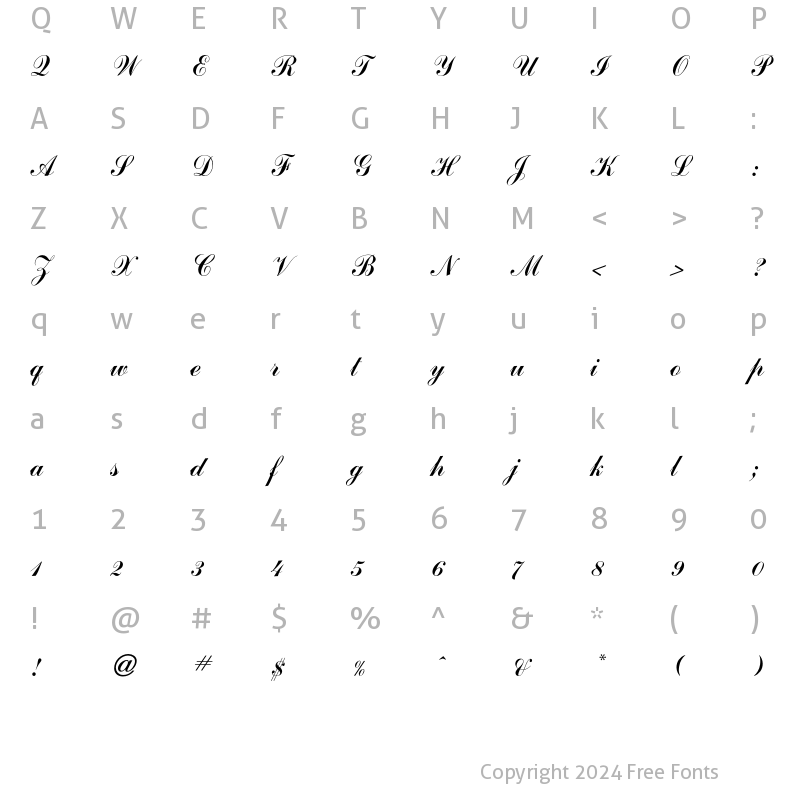 Character Map of Commercial Script Regular