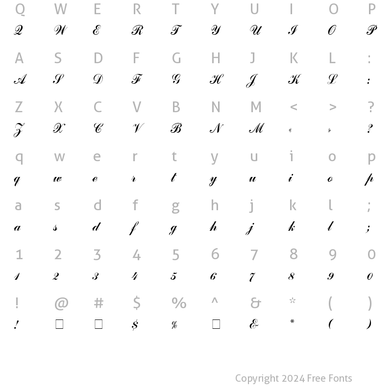 Character Map of Commercial_Script Regular