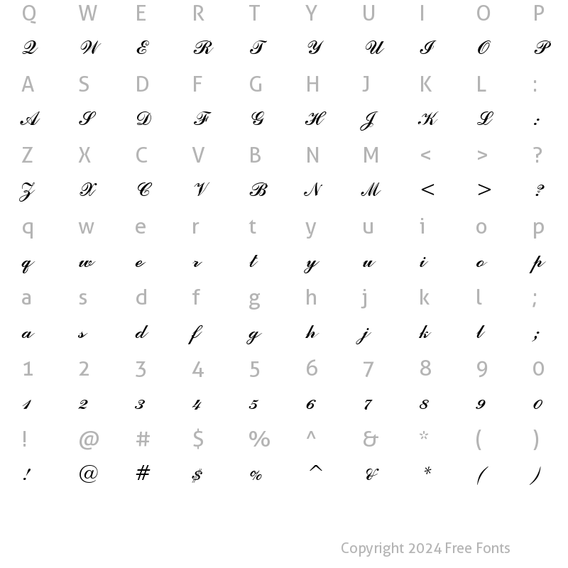 Character Map of CommercialScript BT Regular