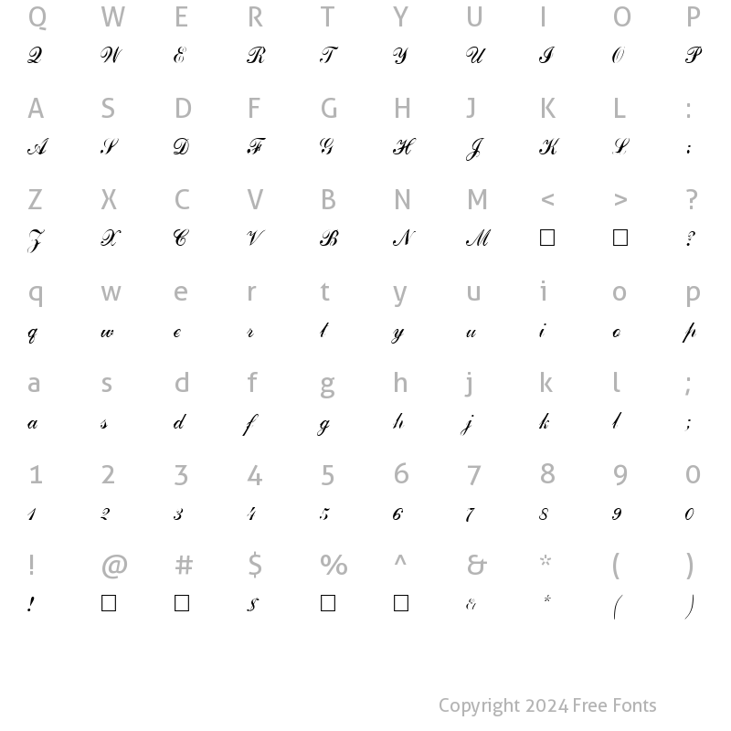 Character Map of CommercialScript3 Regular