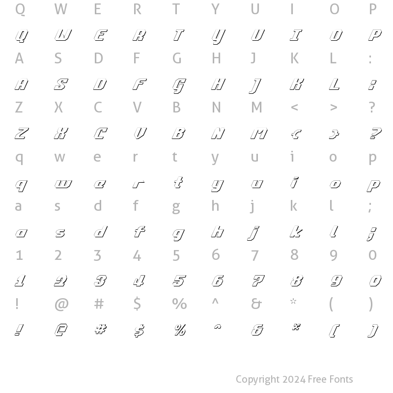 Character Map of Commonwealth 3D Italic 3D Italic