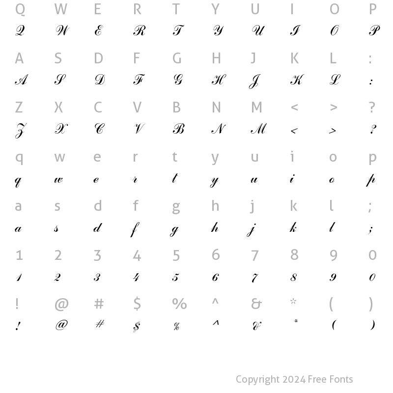 Character Map of CommScript Italic