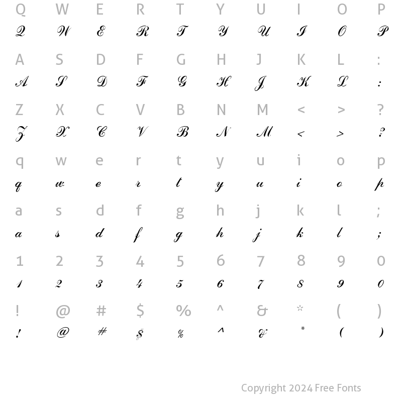 Character Map of CommScriptTT Italic