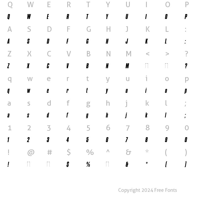 Character Map of Compacta Italic Regular