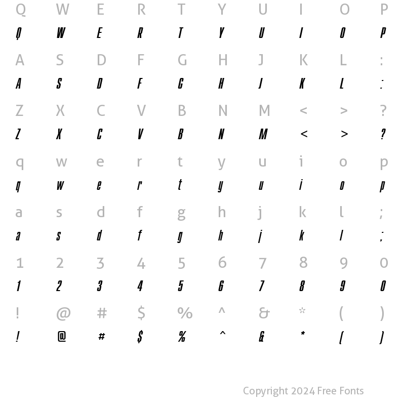 Character Map of CompactCTT Italic