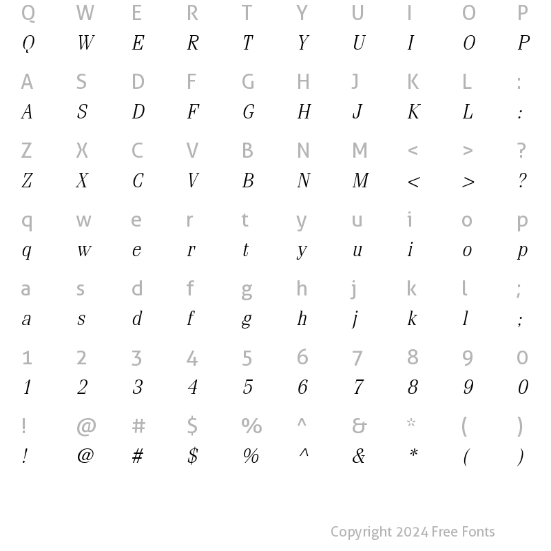 Character Map of Compendium Light SSi Light Italic