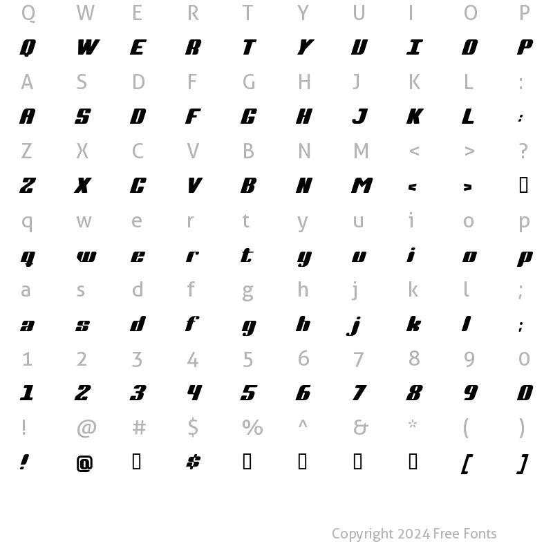 Character Map of Complete Italic